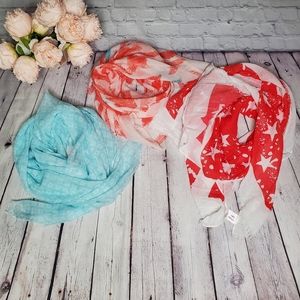 Thirty-One American Flag Feather and Geometric Print 3 Scarf Bundle